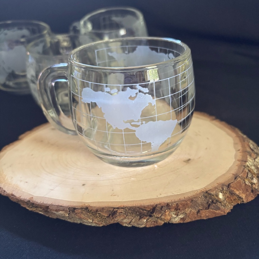 Vintage Nestle World Map Glass Mug set of 4